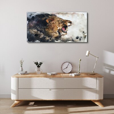 Angry lion in watercolor Canvas wall art
