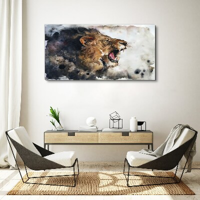 Angry lion in watercolor Canvas wall art