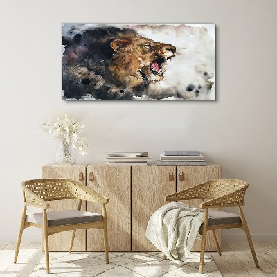 Angry lion in watercolor Canvas wall art