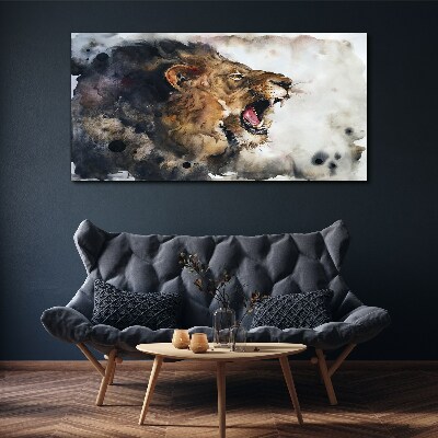 Angry lion in watercolor Canvas wall art