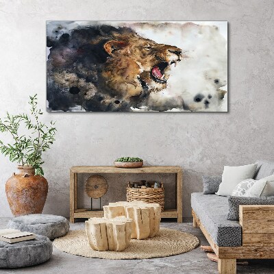 Angry lion in watercolor Canvas wall art