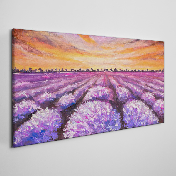 Purple lavender fields at sunset Print on canvas