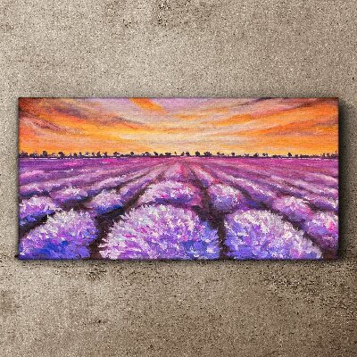 Purple lavender fields at sunset Print on canvas