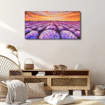Purple lavender fields at sunset Print on canvas