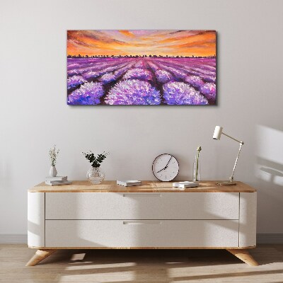 Purple lavender fields at sunset Print on canvas