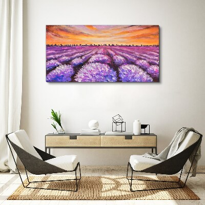 Purple lavender fields at sunset Print on canvas