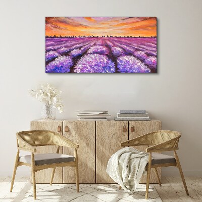 Purple lavender fields at sunset Print on canvas