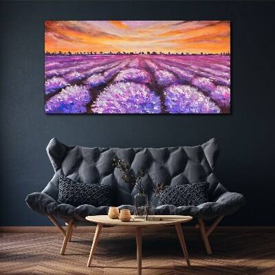 Purple lavender fields at sunset Print on canvas