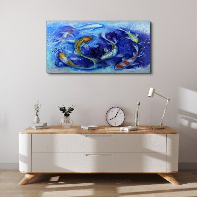 Carp Dance in Blue Water Canvas wall art