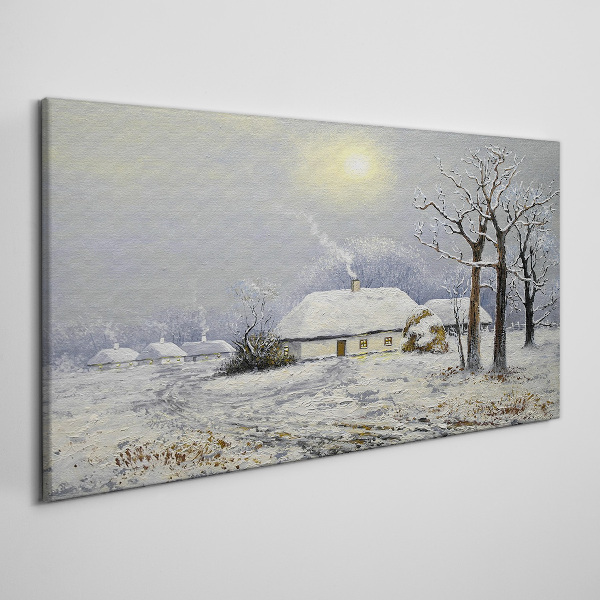 Winter landscape with a house Print on canvas