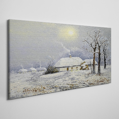 Winter landscape with a house Print on canvas