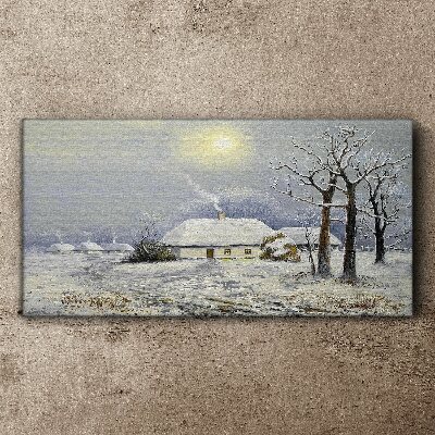 Winter landscape with a house Print on canvas