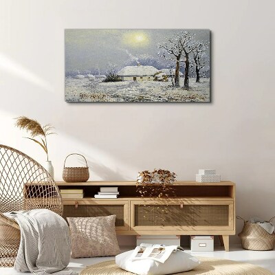 Winter landscape with a house Print on canvas