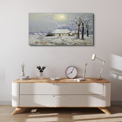 Winter landscape with a house Print on canvas