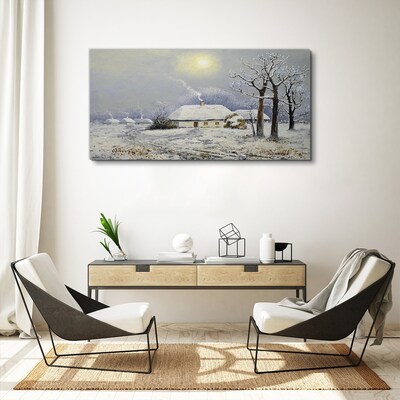 Winter landscape with a house Print on canvas