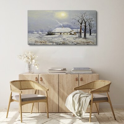 Winter landscape with a house Print on canvas