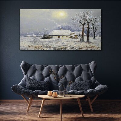 Winter landscape with a house Print on canvas
