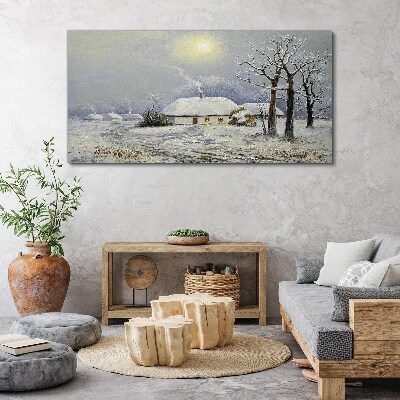 Winter landscape with a house Print on canvas