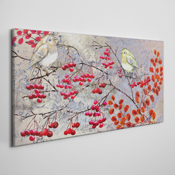 Birds on a branch with fruit Canvas wall art