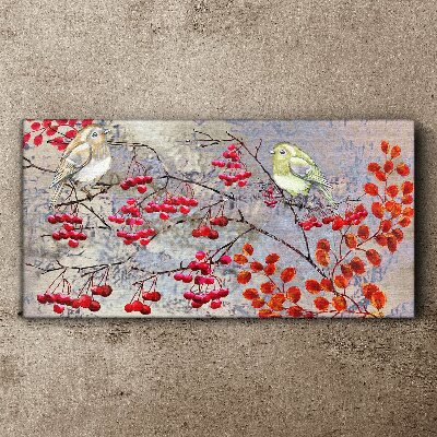 Birds on a branch with fruit Canvas wall art