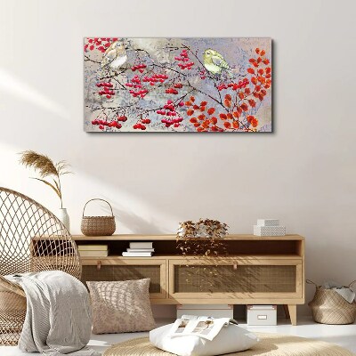 Birds on a branch with fruit Canvas wall art