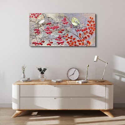 Birds on a branch with fruit Canvas wall art