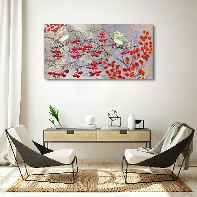 Birds on a branch with fruit Canvas wall art