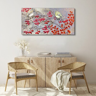 Birds on a branch with fruit Canvas wall art