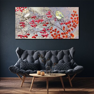 Birds on a branch with fruit Canvas wall art