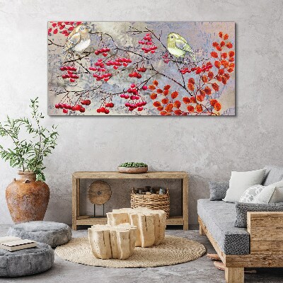 Birds on a branch with fruit Canvas wall art