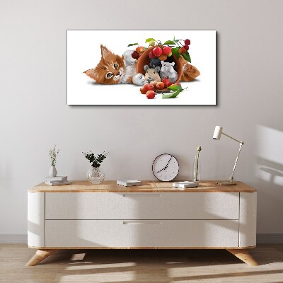 Cat with mice and fruit Canvas wall art