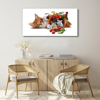 Cat with mice and fruit Canvas wall art