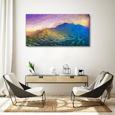 Waves in the setting sun Print on canvas
