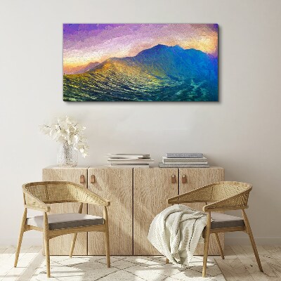 Waves in the setting sun Print on canvas