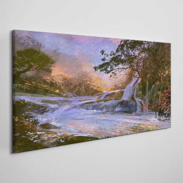 Peaceful landscape with a waterfall Print on canvas