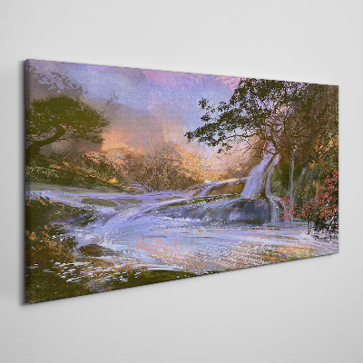 Peaceful landscape with a waterfall Print on canvas