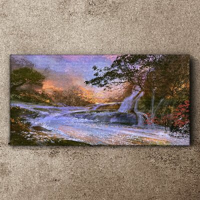 Peaceful landscape with a waterfall Print on canvas