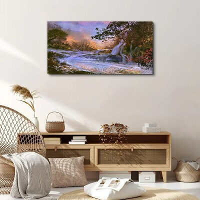 Peaceful landscape with a waterfall Print on canvas