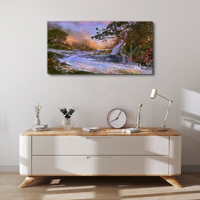 Peaceful landscape with a waterfall Print on canvas