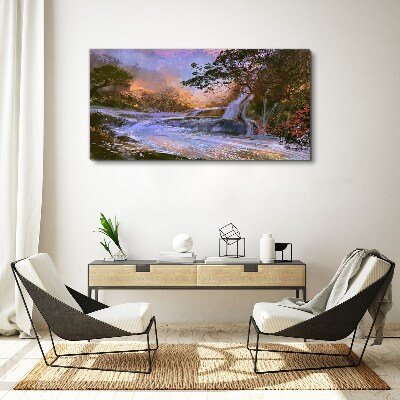 Peaceful landscape with a waterfall Print on canvas