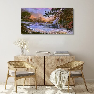 Peaceful landscape with a waterfall Print on canvas