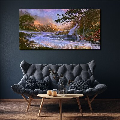 Peaceful landscape with a waterfall Print on canvas