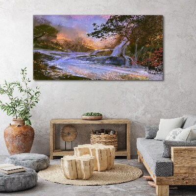 Peaceful landscape with a waterfall Print on canvas