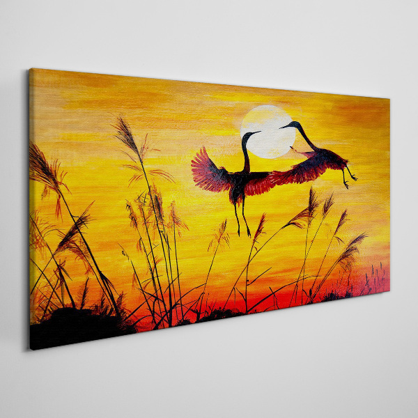 Dancing cranes at sunset Print on canvas