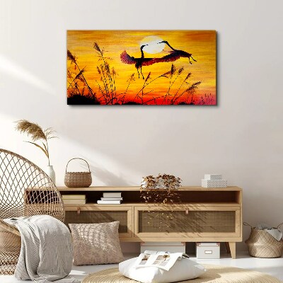 Dancing cranes at sunset Print on canvas