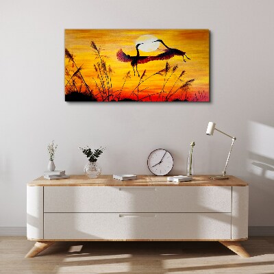 Dancing cranes at sunset Print on canvas