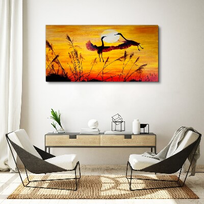 Dancing cranes at sunset Print on canvas
