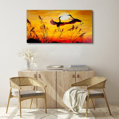 Dancing cranes at sunset Print on canvas
