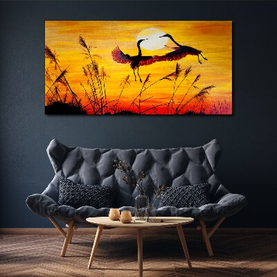 Dancing cranes at sunset Print on canvas