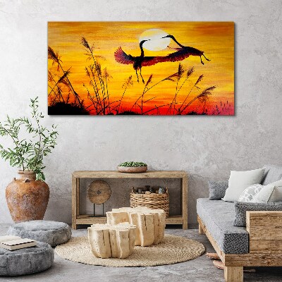 Dancing cranes at sunset Print on canvas